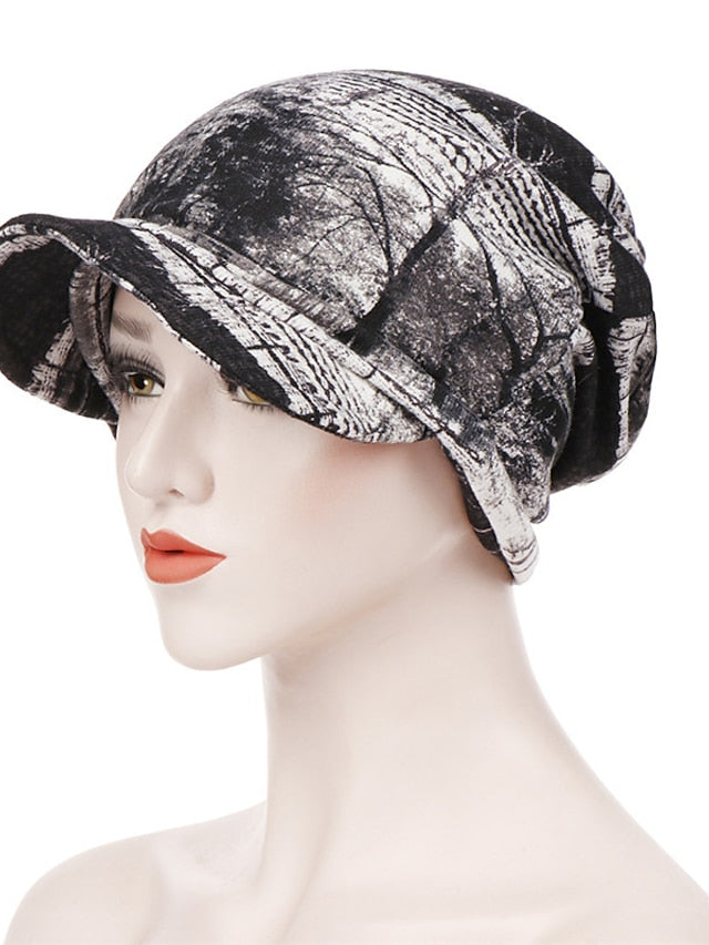 Women's Print Beanies Hat Female Autumn Winter Cotton Baseball Hats Ponytail Vintage Warm Turban Cap Visors Caps - LuckyFash™