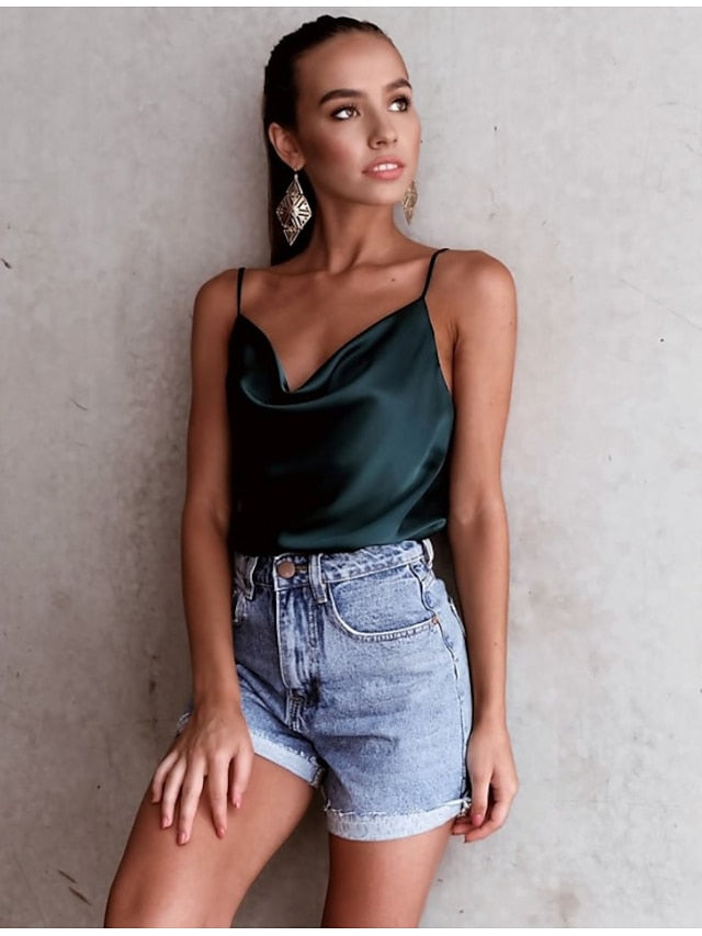 basics white drape sagging satin cami for Women - LuckyFash™