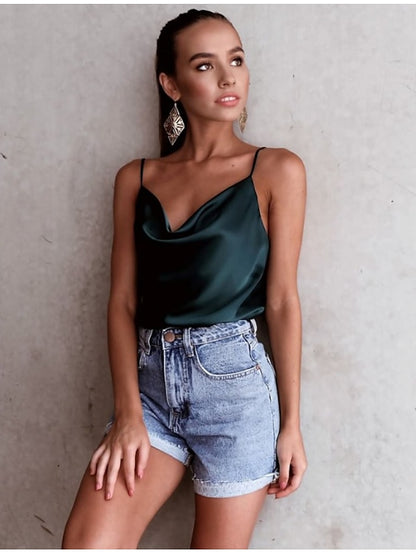 basics white drape sagging satin cami for Women - LuckyFash™