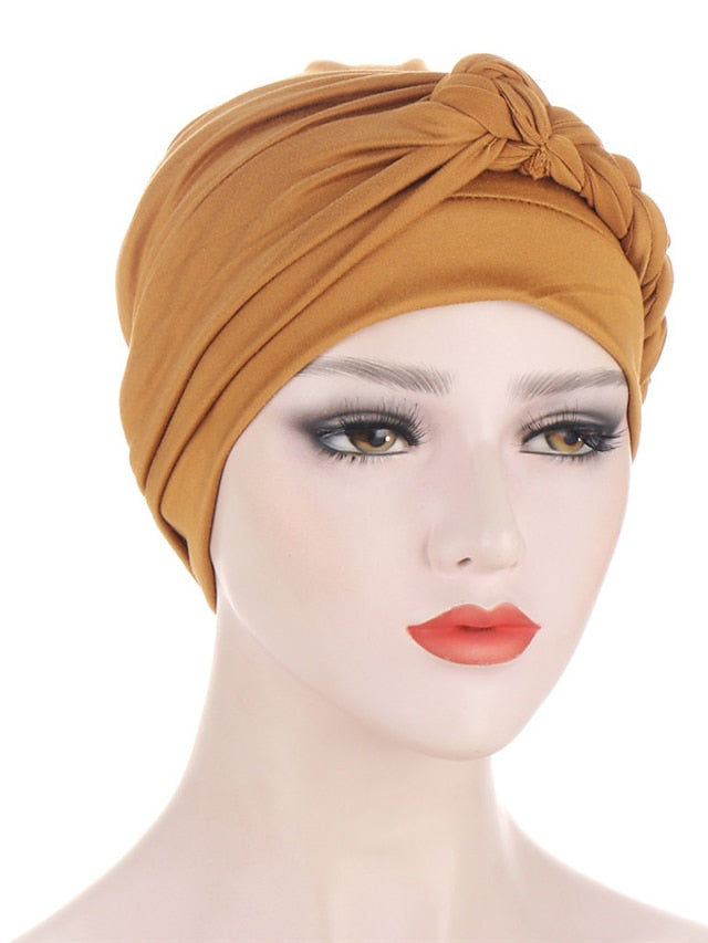 Women Lady Muslim One Half Braid Head Turban Wrap Cover Soft Hat Hair Loss Bonnet Beanies - LuckyFash™