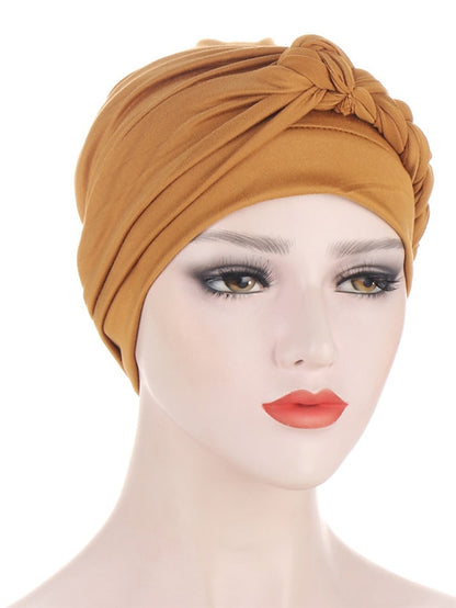 Women Lady Muslim One Half Braid Head Turban Wrap Cover Soft Hat Hair Loss Bonnet Beanies - LuckyFash™