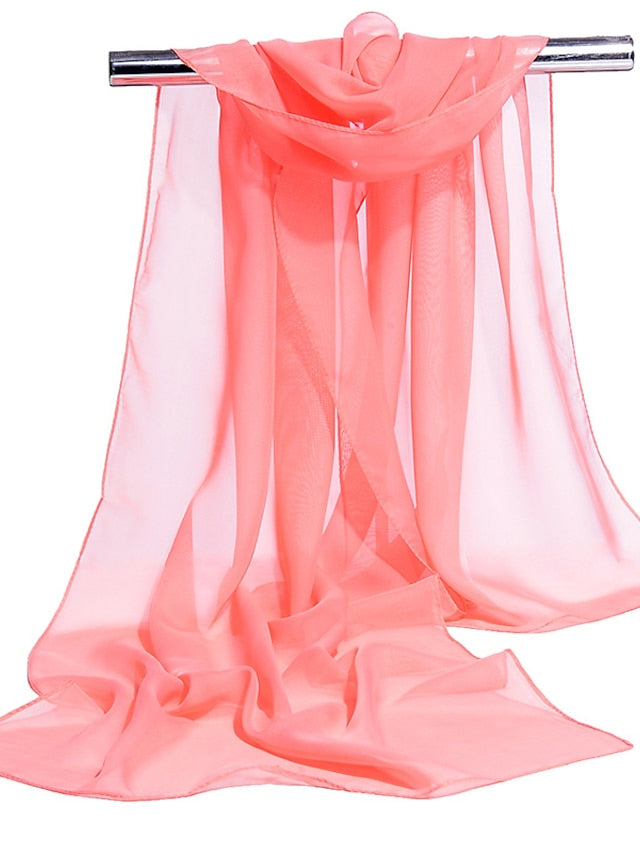 Women's Chiffon Scarf Party Blue Scarf Pure Color Casual Green Gray Pink Fall - LuckyFash™