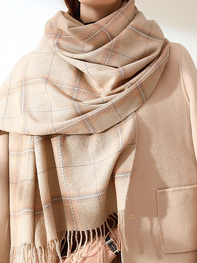 Women's Women's Shawls & Wraps Outdoor Dailywear Holiday Yellow Blue Pink Scarf Plaid - LuckyFash™