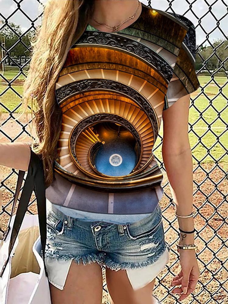 Architectural Printing Round Neck T-shirt - LuckyFash™