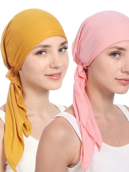 New Elastic Cotton Solid Color Wrap Head Scarf Hats Muslim Turban Bonnet For Women Inner Hijab Hat Fashion Female Turbantes Caps - LuckyFash™