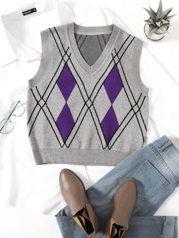 Argyle Knit Sweater Vest - LuckyFash™