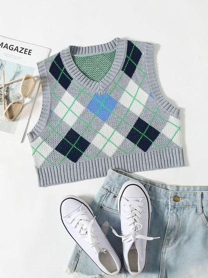 Argyle Pattern Crop Sweater Vest - LuckyFash™