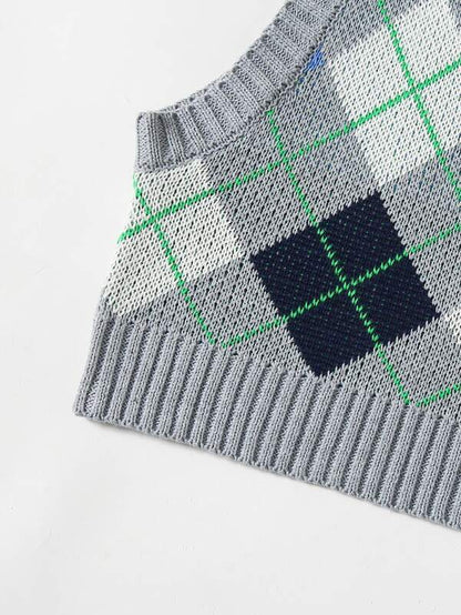 Argyle Pattern Crop Sweater Vest - LuckyFash™