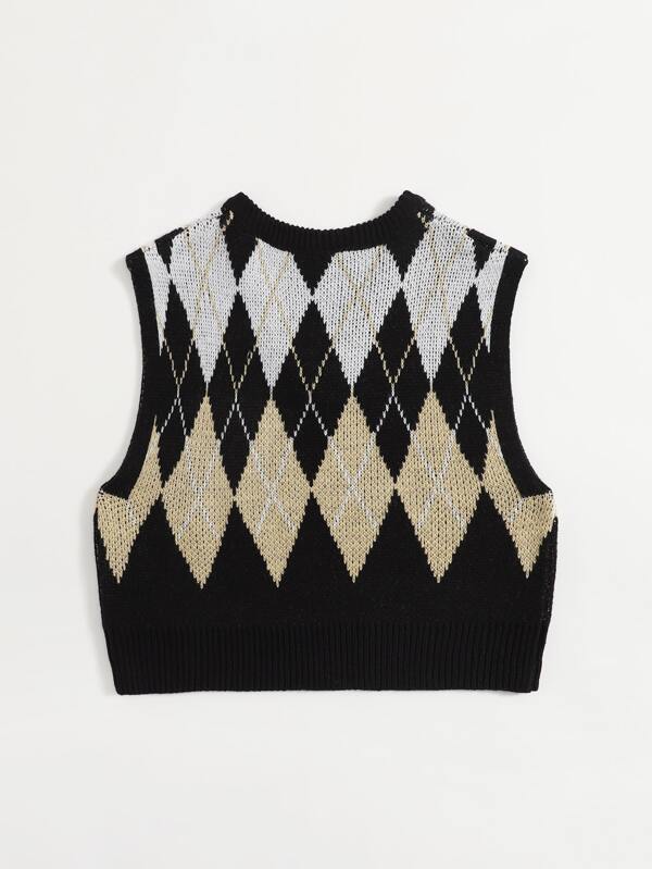 Argyle Pattern Crop Sweater Vest - LuckyFash™