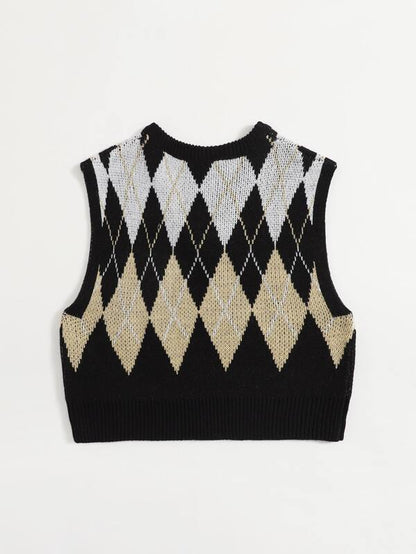Argyle Pattern Crop Sweater Vest - LuckyFash™
