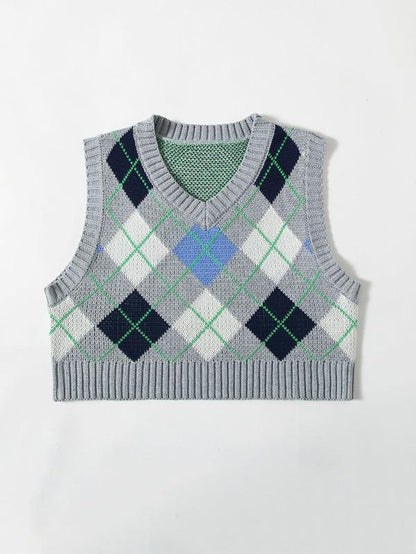 Argyle Pattern Crop Sweater Vest - LuckyFash™