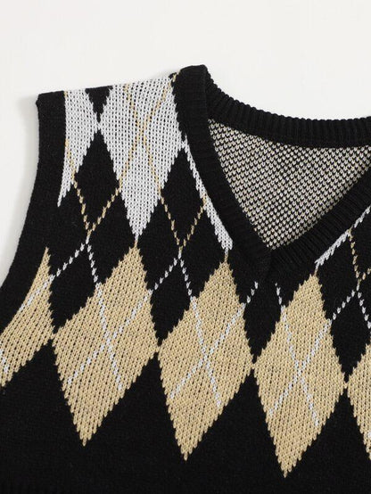 Argyle Pattern Crop Sweater Vest - LuckyFash™