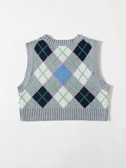 Argyle Pattern Crop Sweater Vest - LuckyFash™