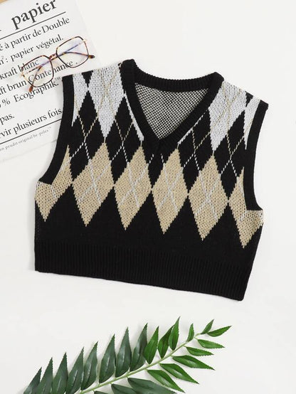 Argyle Pattern Crop Sweater Vest - LuckyFash™