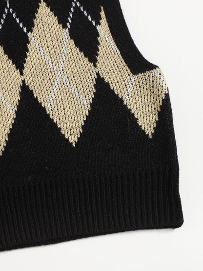 Argyle Pattern Crop Sweater Vest - LuckyFash™