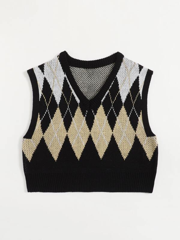 Argyle Pattern Crop Sweater Vest - LuckyFash™