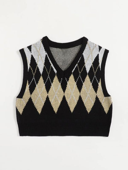 Argyle Pattern Crop Sweater Vest - LuckyFash™
