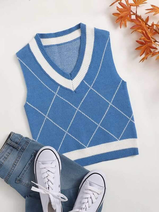 Argyle Pattern Sweater Vest-Blue - LuckyFash™