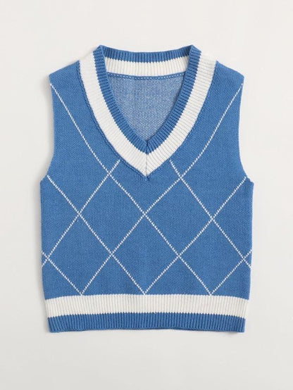 Argyle Pattern Sweater Vest-Blue - LuckyFash™