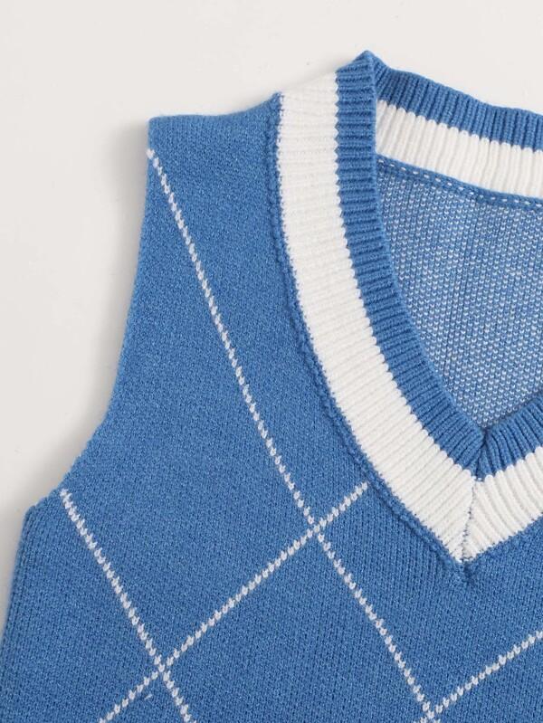 Argyle Pattern Sweater Vest-Blue - LuckyFash™