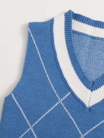 Argyle Pattern Sweater Vest-Blue - LuckyFash™