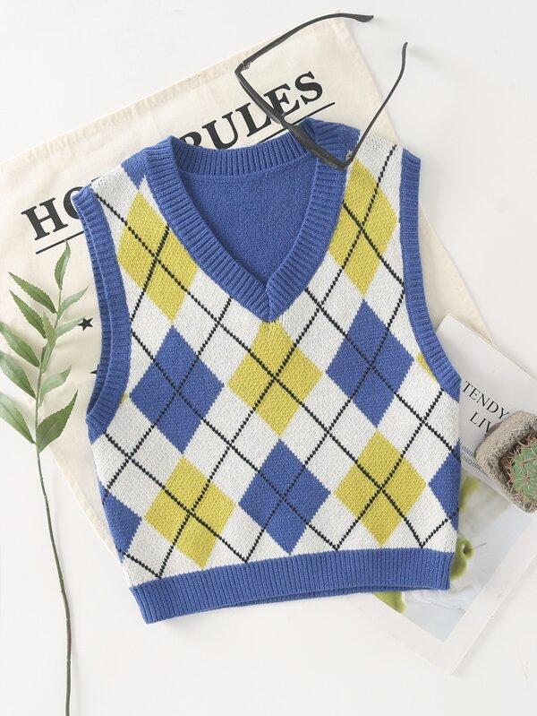Argyle Pattern Crewneck Sweater Vest - LuckyFash™