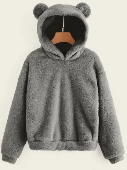 women's fleece fuzzy bear ear hooded sweatshirts hoodie long sleeve casual pullover tops multicolor - LuckyFash™