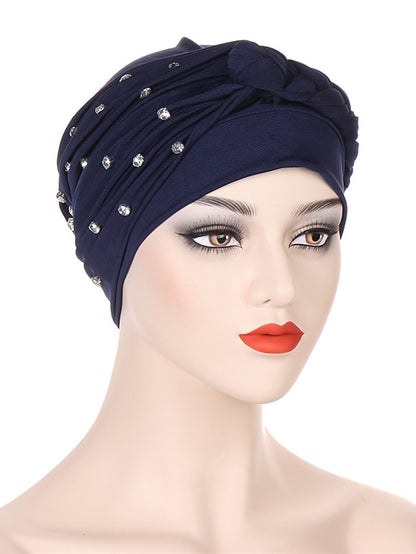 Bling Crystal with Braid Turbans For Women Muslim Turban Cap Islamic Head Wrap Indian Turbante Hat Hair Ready to Wear Hijabs - LuckyFash™