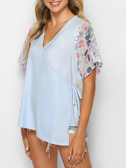 Asymmetrical Floral Wrap Blouse - LuckyFash™