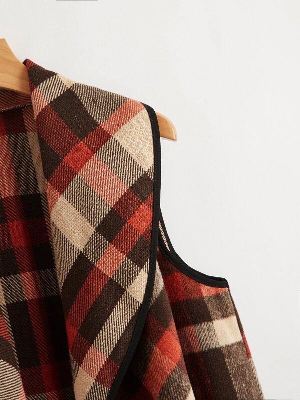 Asymmetrical Hem Plaid Waterfall Coat - LuckyFash™