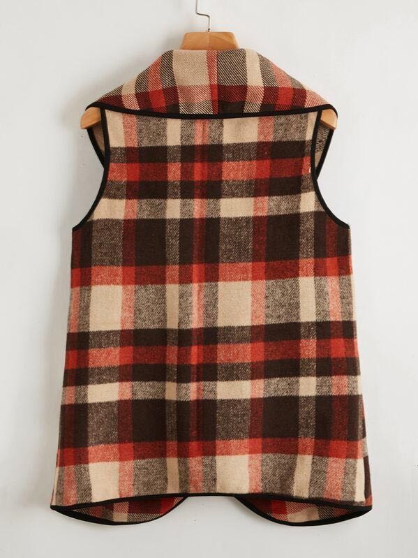 Asymmetrical Hem Plaid Waterfall Coat - LuckyFash™