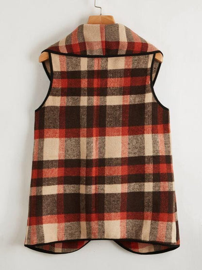 Asymmetrical Hem Plaid Waterfall Coat - LuckyFash™