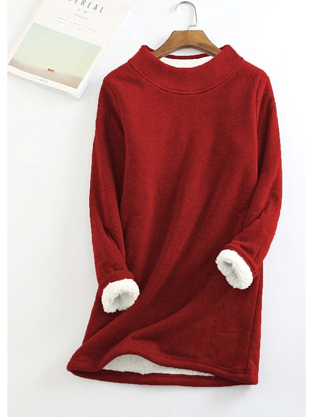 Basic Casual Sherpa Fleece Print Black Red Blue Solid Color Daily Crew Neck Plus Size Long Sleeve for Women - LuckyFash™