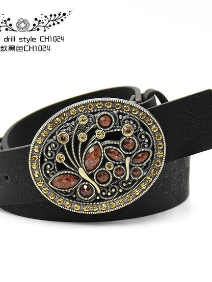 Women's PU Buckle Belt PU Leather Metal Bucke Engraved Crystal Rhinestone Classic Vintage Retro Wedding Party Rhinestone black ch1047 Rhinestone yellow camel ch1067 Rhinestone yellow camel ch1024 - LuckyFash™