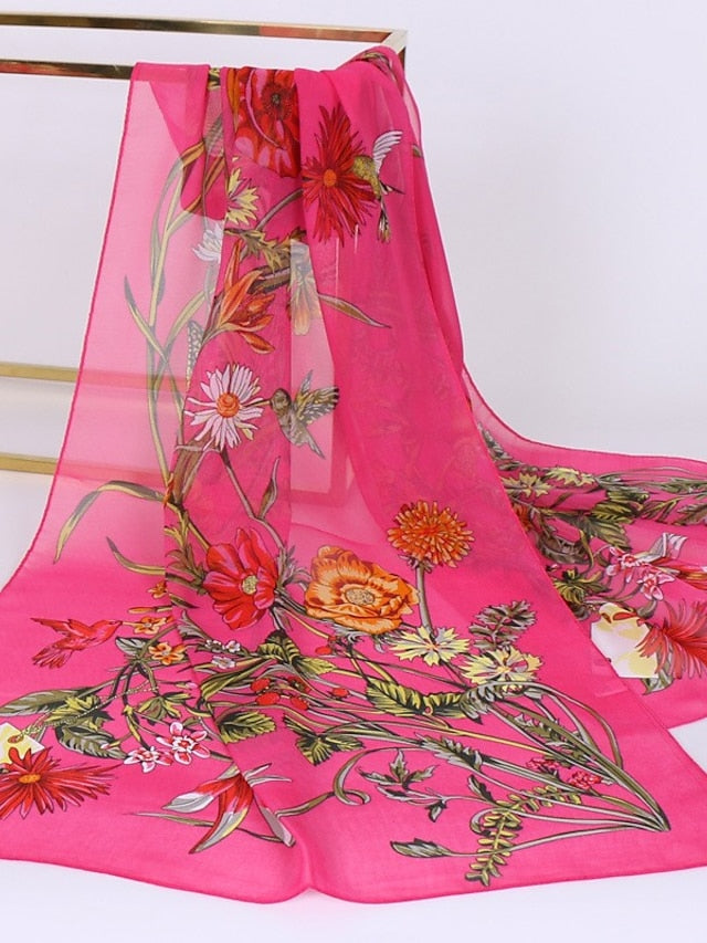 Women's Scarves Shawl Gift Daily Holiday Flowers Chiffon Vacation Bohemia Sunscreen Outdoor Casual / Daily 1 PC - LuckyFash™