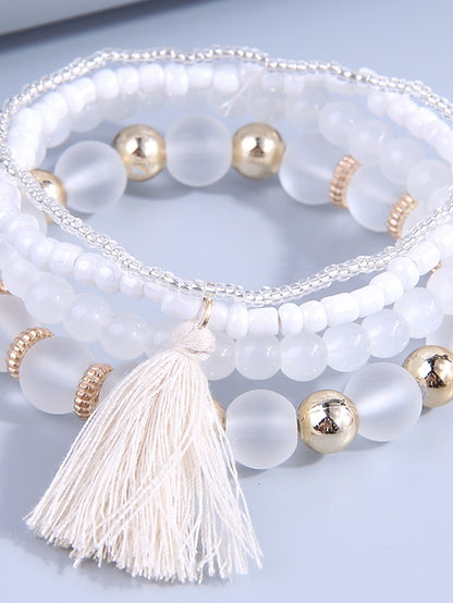 Women's Bead Bracelet Layered Vintage Theme Tassel Holiday Resin Bracelet Jewelry Black / White / Pink For Daily Holiday Date - LuckyFash™