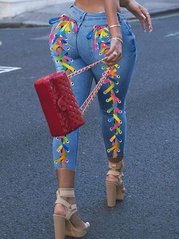 Back Colorful Bandage Denim Plus Size Ripped Jeans - LuckyFash™