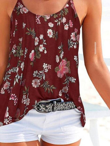Backless Floral Print Spaghetti Straps Sleeveless Tank Tops - LuckyFash™