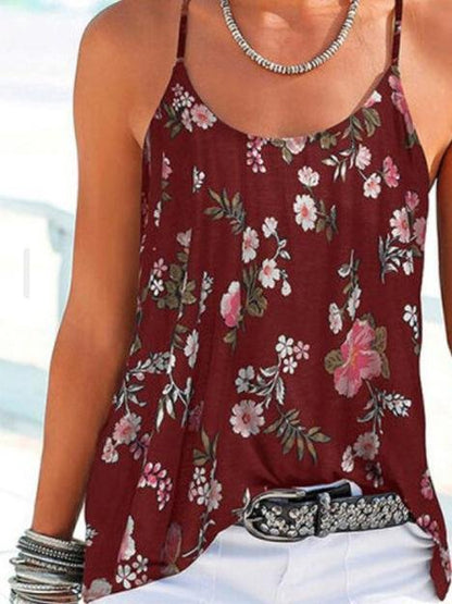 Backless Floral Print Spaghetti Straps Sleeveless Tank Tops - LuckyFash™