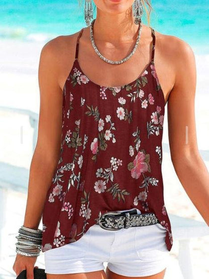 Backless Floral Print Spaghetti Straps Sleeveless Tank Tops - LuckyFash™