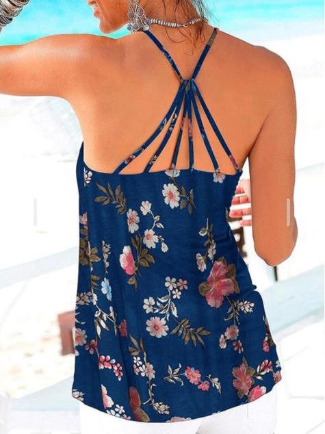 Backless Floral Print Spaghetti Straps Sleeveless Tank Tops - LuckyFash™