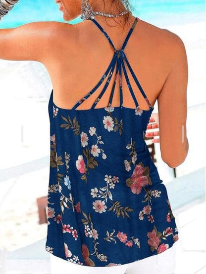 Backless Floral Print Spaghetti Straps Sleeveless Tank Tops - LuckyFash™