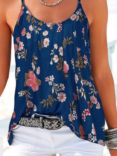 Backless Floral Print Spaghetti Straps Sleeveless Tank Tops - LuckyFash™