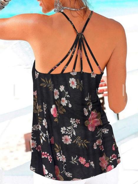 Backless Floral Print Spaghetti Straps Sleeveless Tank Tops - LuckyFash™