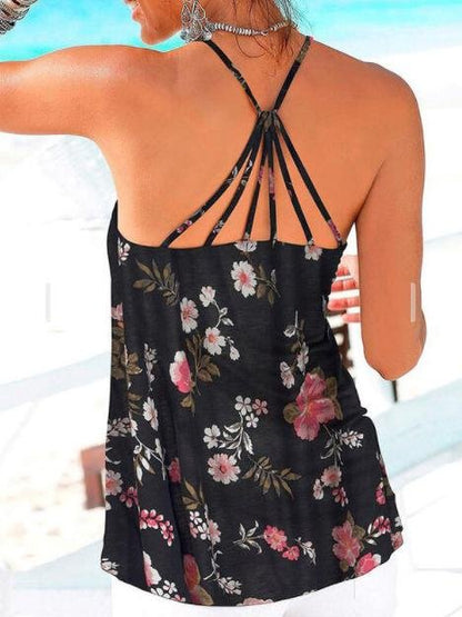Backless Floral Print Spaghetti Straps Sleeveless Tank Tops - LuckyFash™