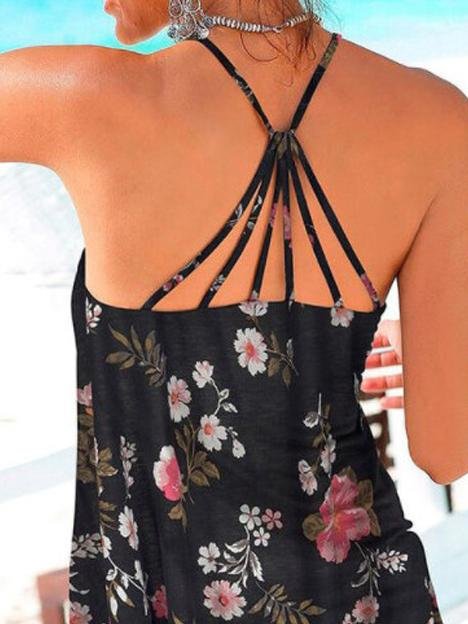 Backless Floral Print Spaghetti Straps Sleeveless Tank Tops - LuckyFash™