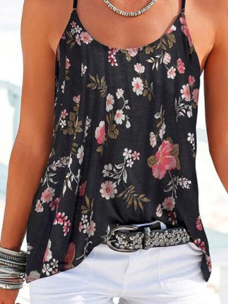 Backless Floral Print Spaghetti Straps Sleeveless Tank Tops - LuckyFash™