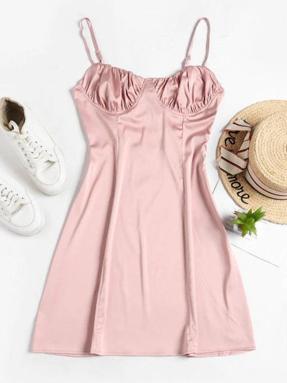 Backless Satin Flared Cami Dress - LuckyFash™