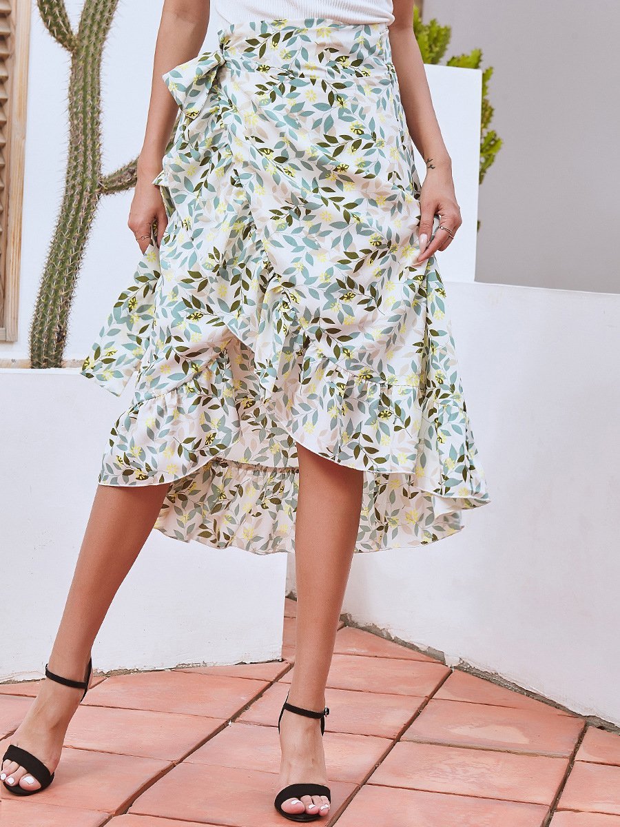 Bandage Split Irregular Floral Chiffon Skirt - LuckyFash™