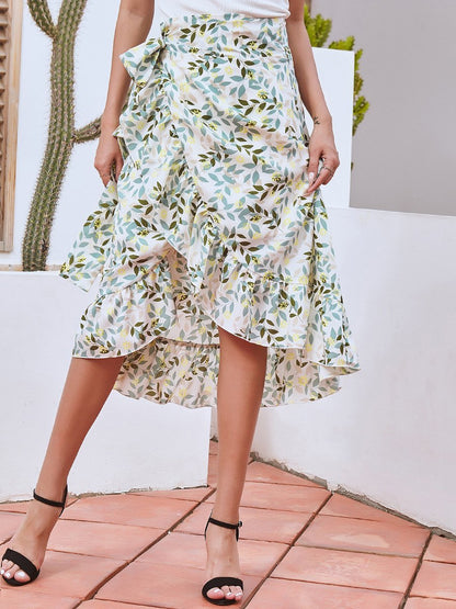 Bandage Split Irregular Floral Chiffon Skirt - LuckyFash™